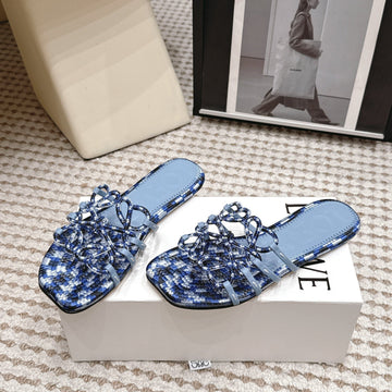 Loe 26 Openwork Woven Sandals Blue in Leather 813533