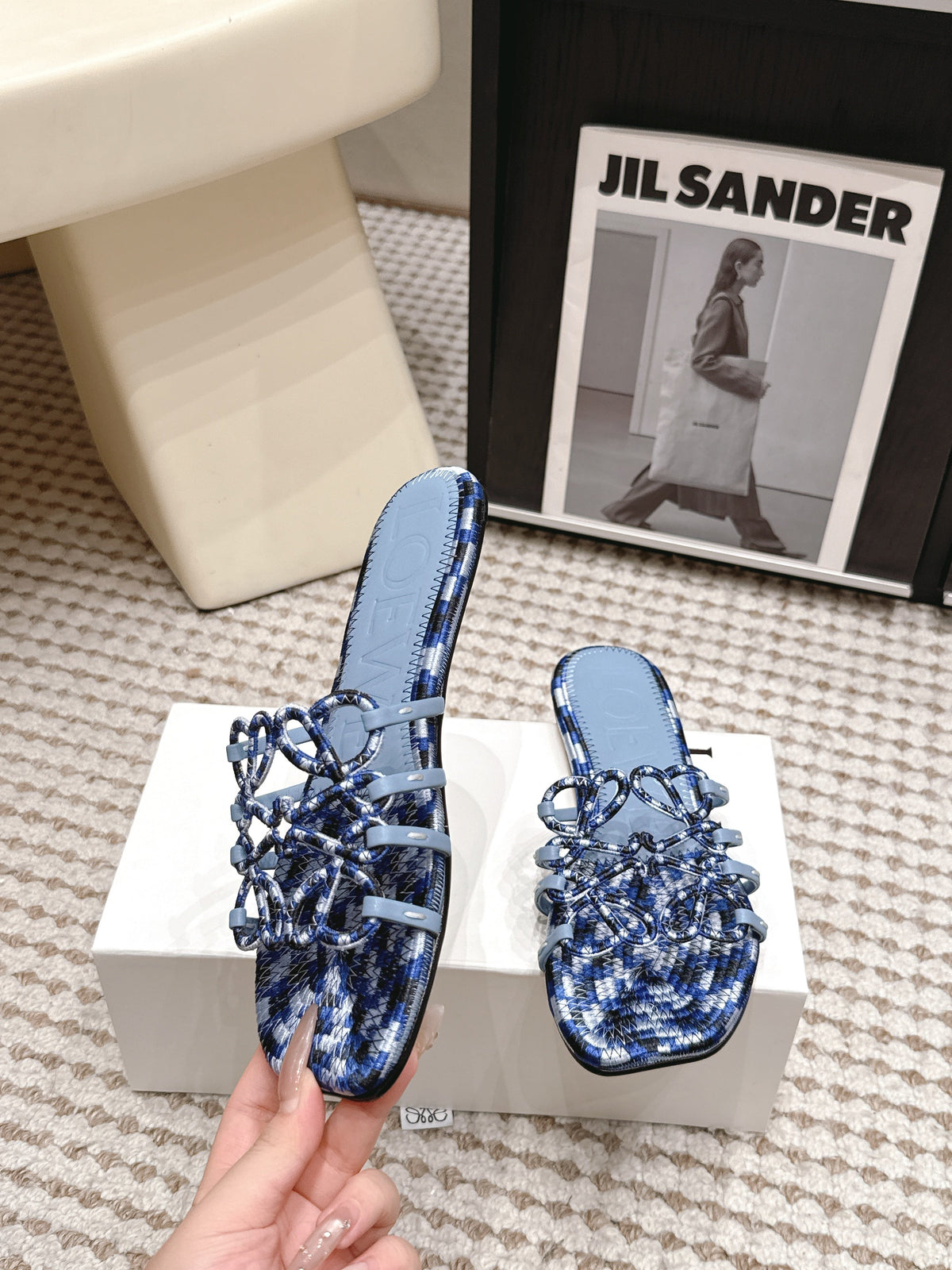Loe 26 Openwork Woven Sandals Blue in Leather 813533