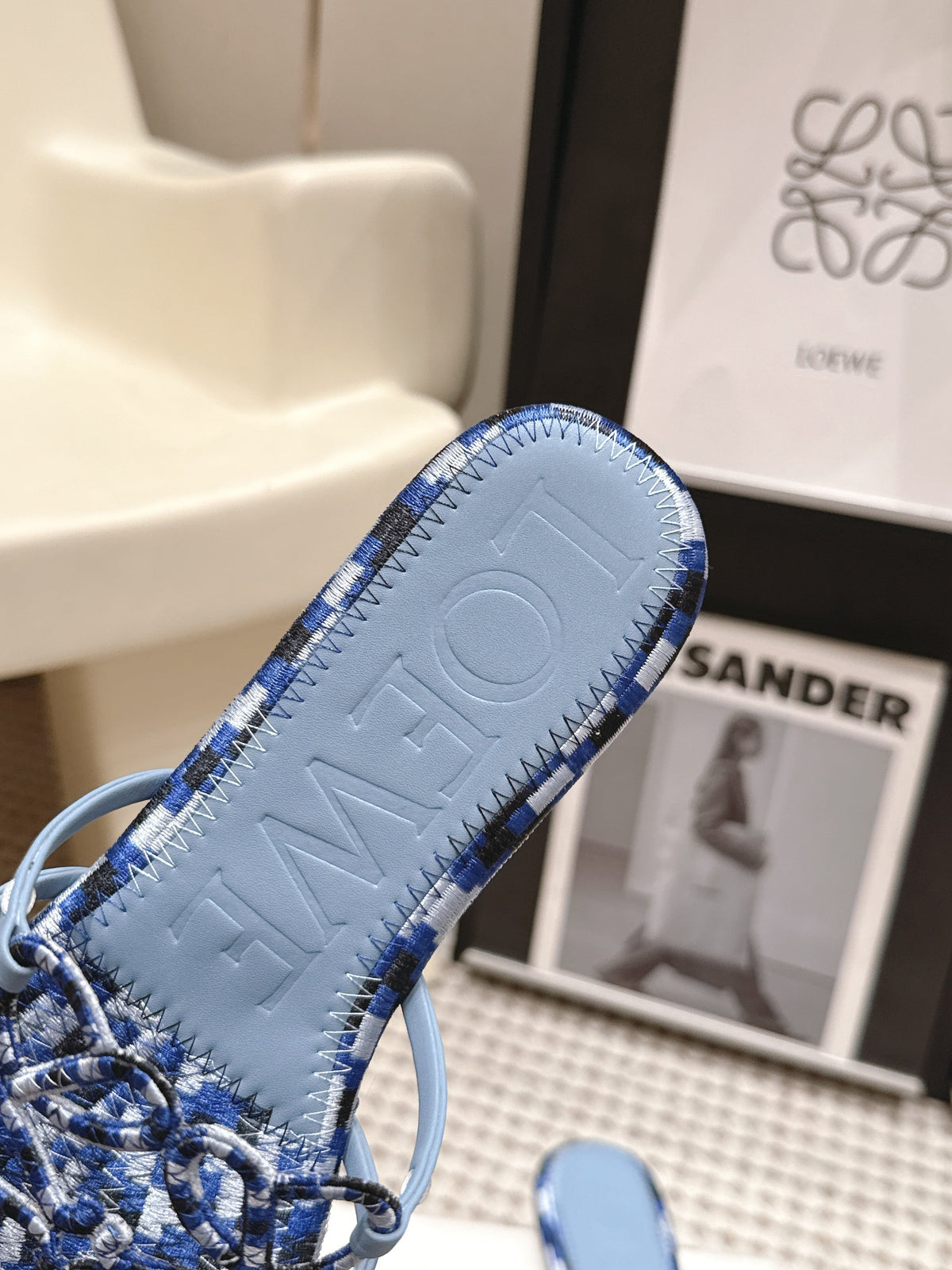 Loe 26 Openwork Woven Sandals Blue in Leather 813533
