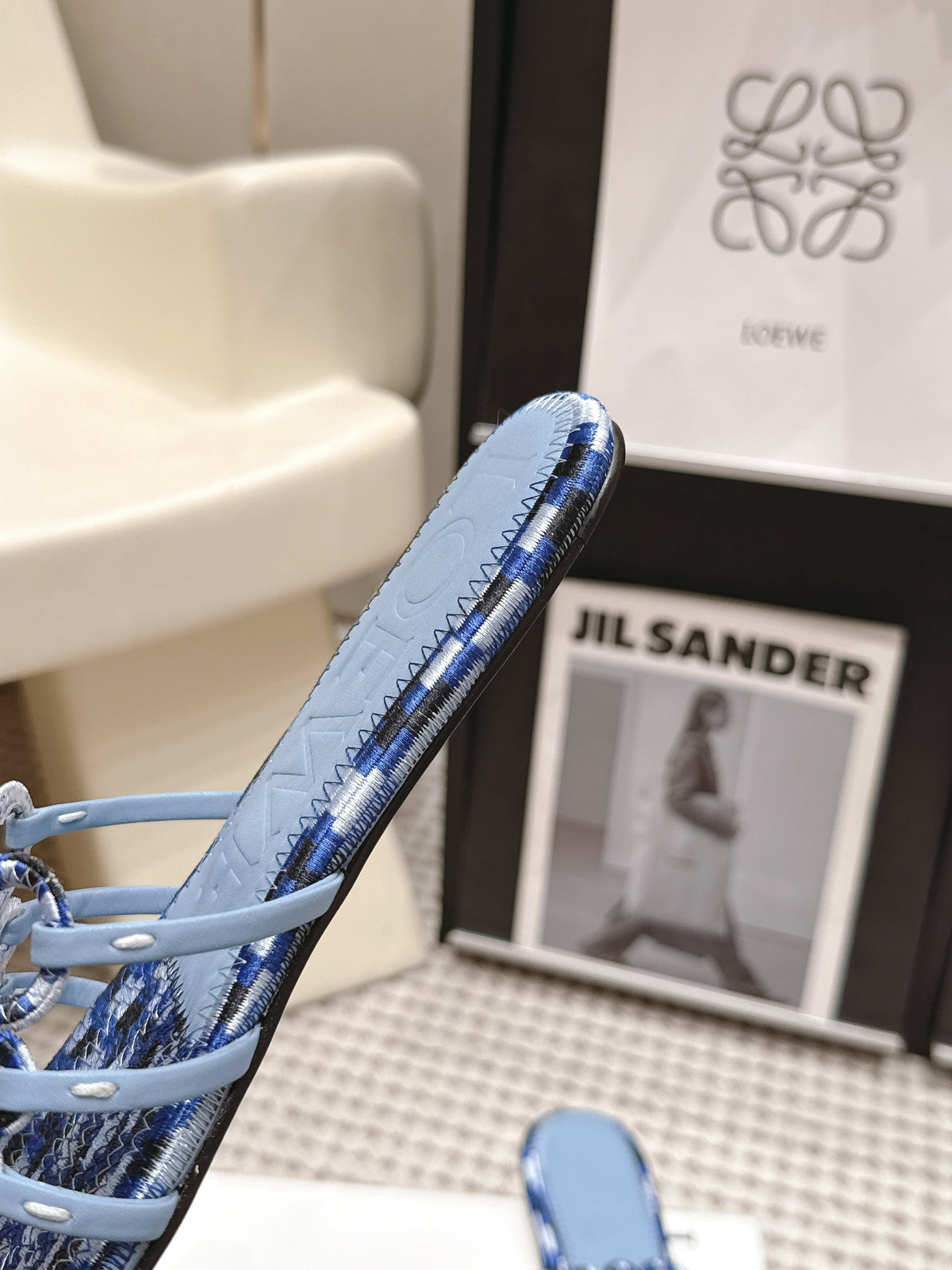 Loe 26 Openwork Woven Sandals Blue in Leather 813533