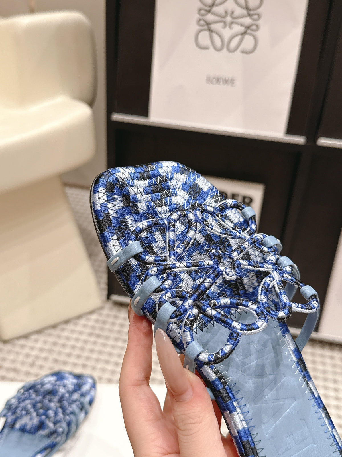 Loe 26 Openwork Woven Sandals Blue in Leather 813533
