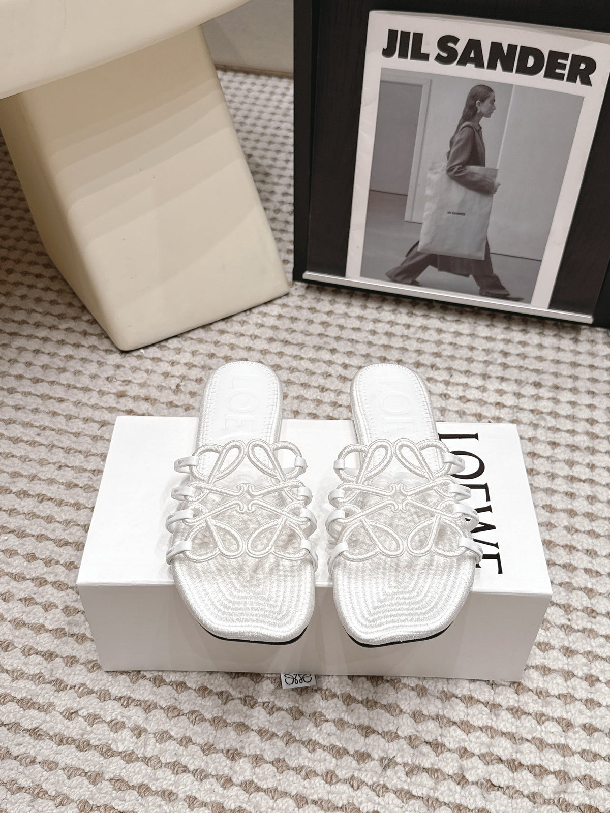 Loe 26 Openwork Woven Sandals White in Leather 813535