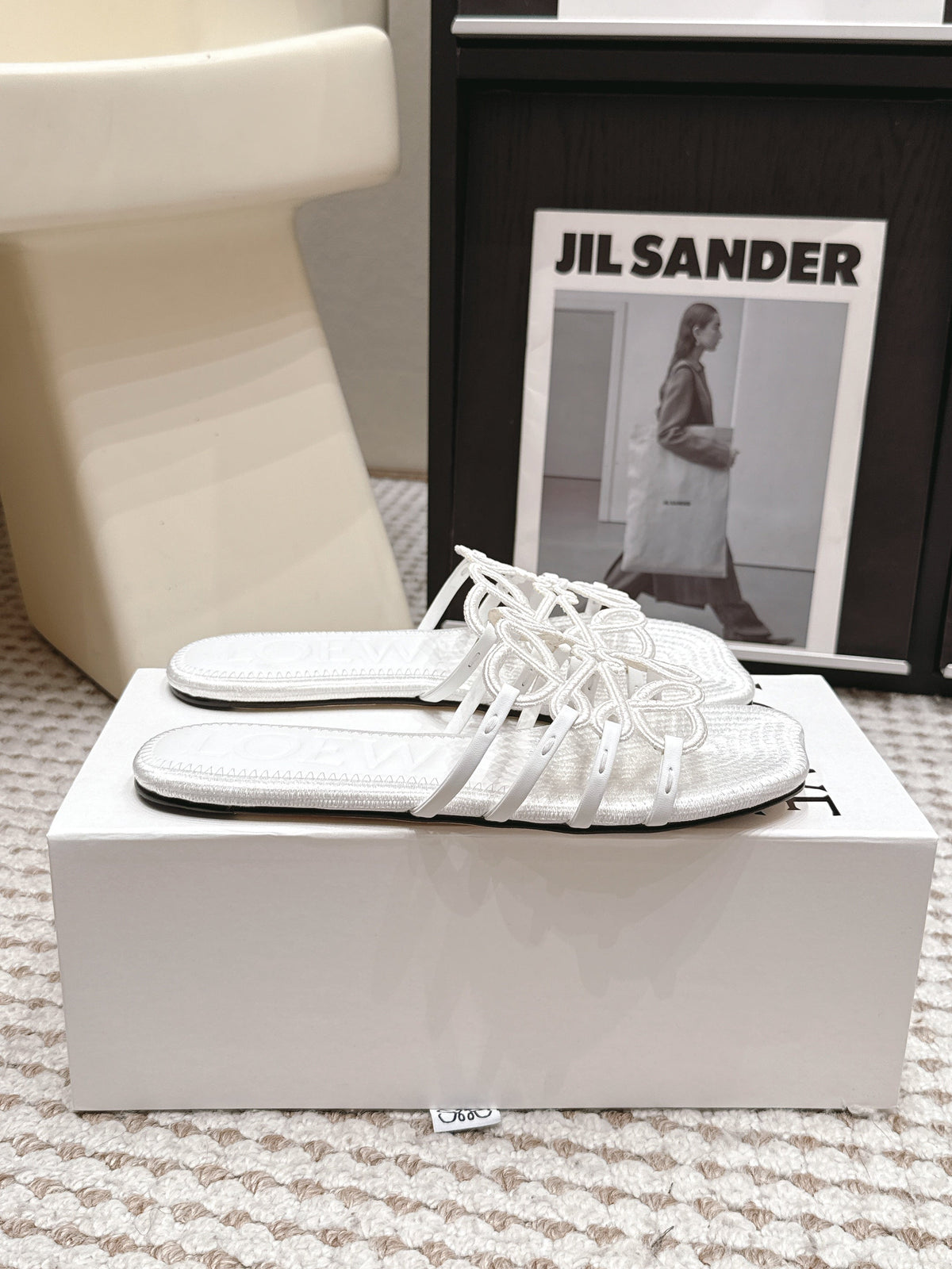 Loe 26 Openwork Woven Sandals White in Leather 813535