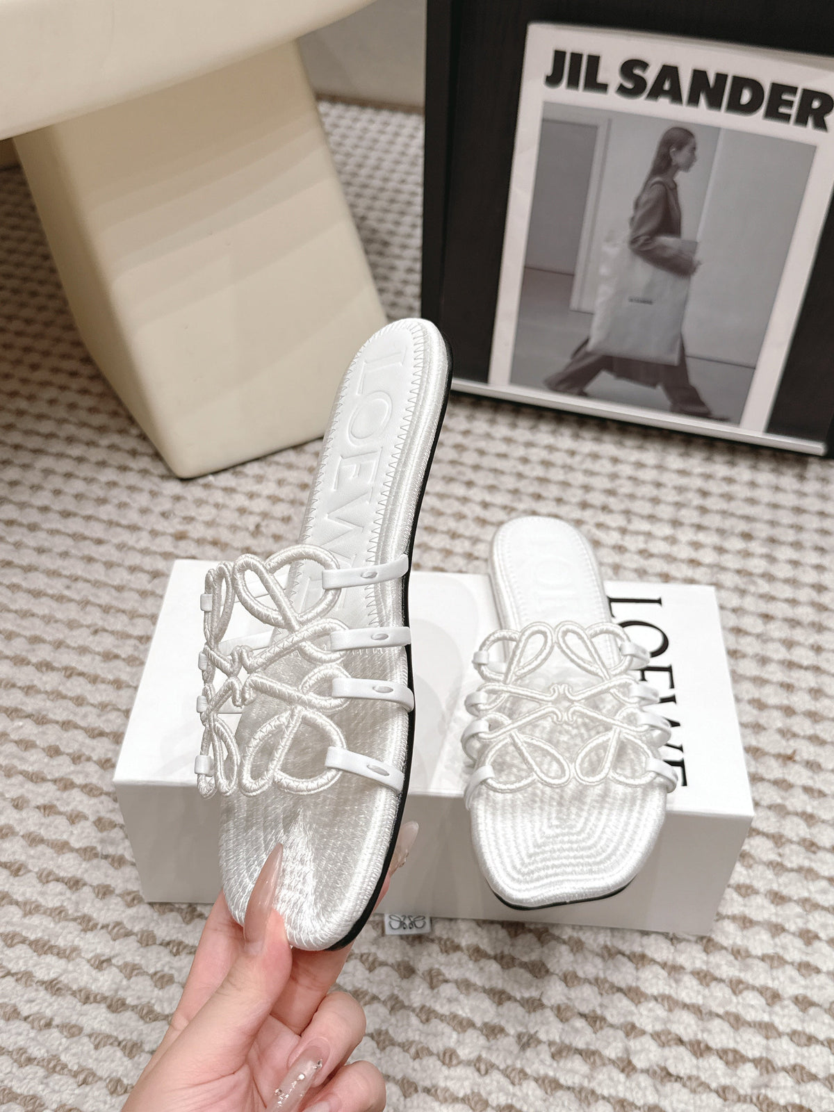 Loe 26 Openwork Woven Sandals White in Leather 813535