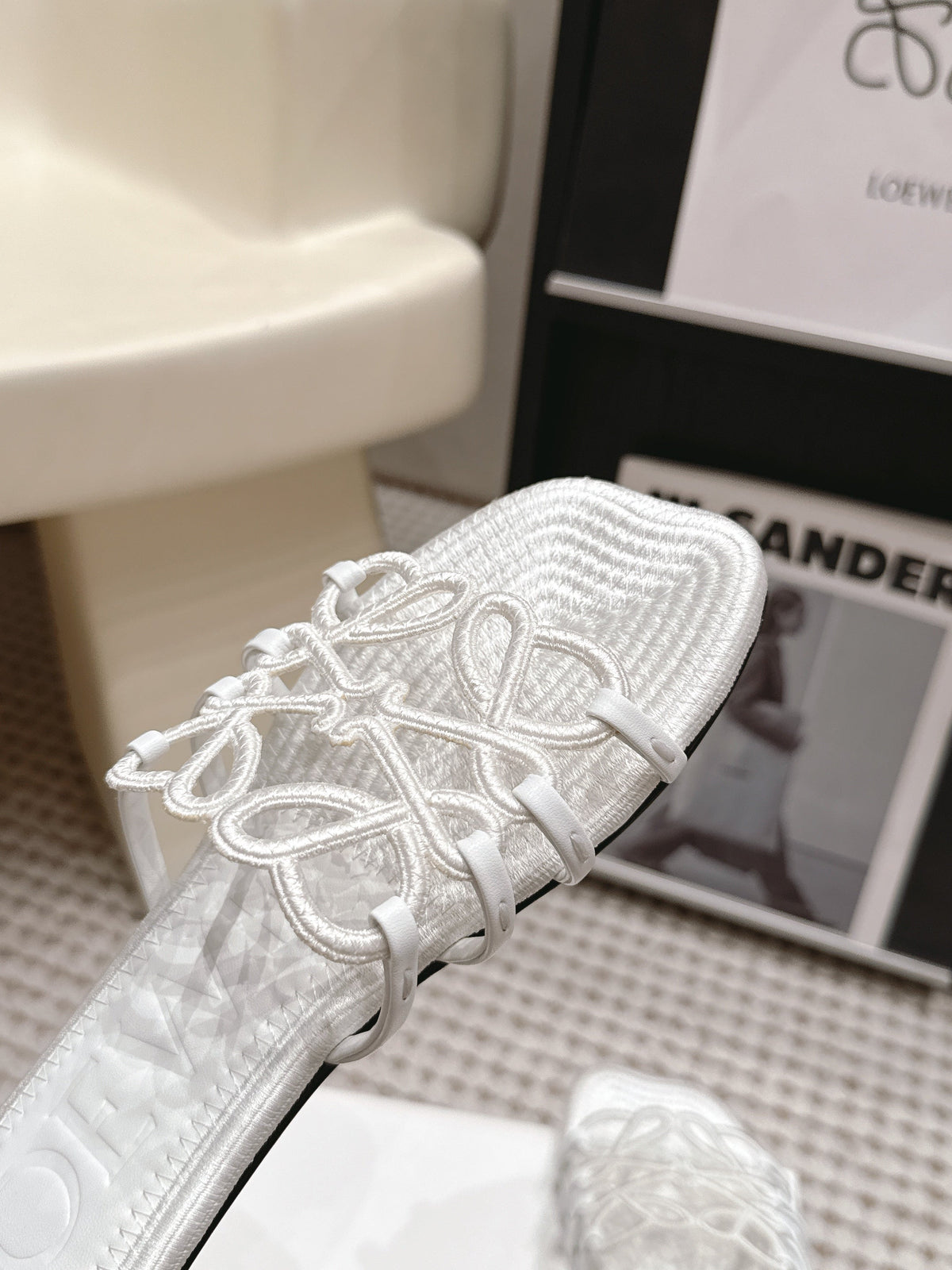 Loe 26 Openwork Woven Sandals White in Leather 813535