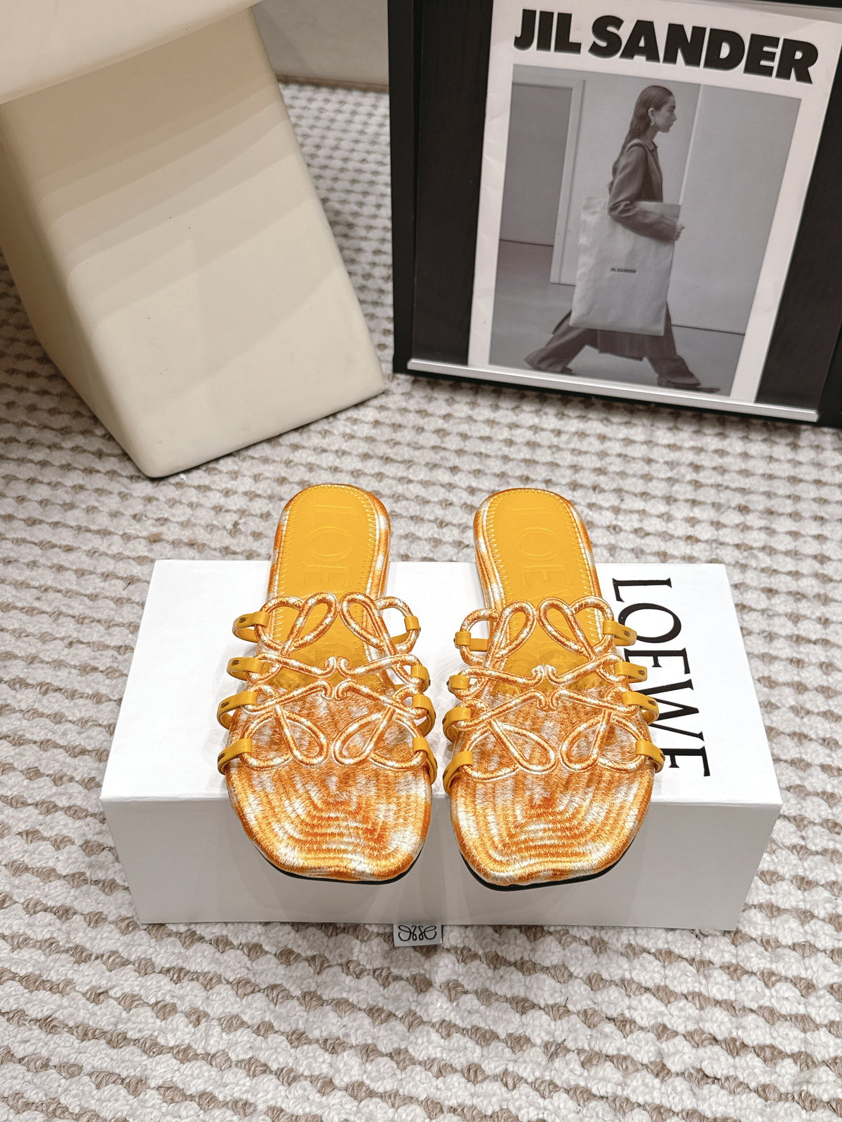Loe 26 Openwork Woven Sandals Yellow in Leather 813536