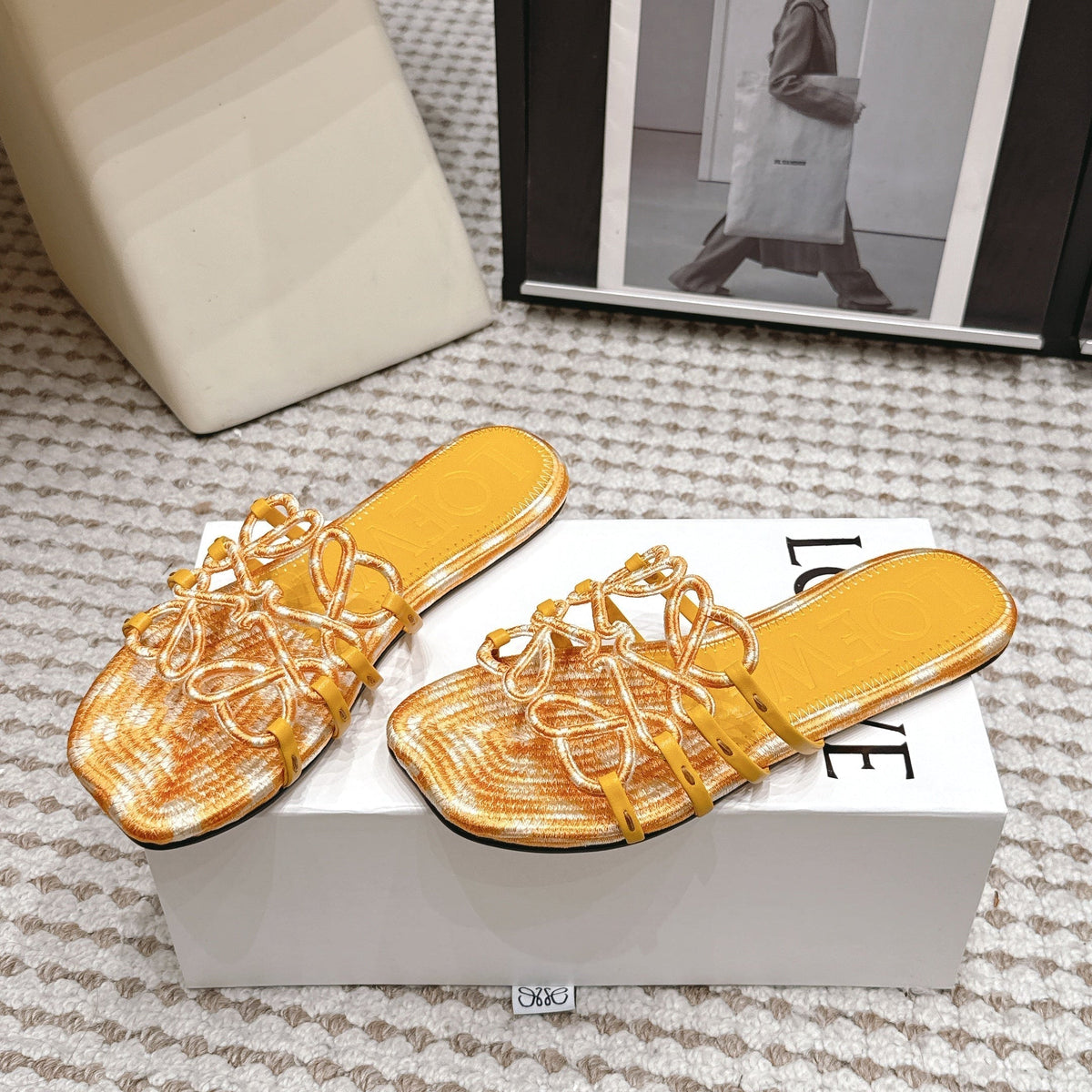 Loe 26 Openwork Woven Sandals Yellow in Leather 813536