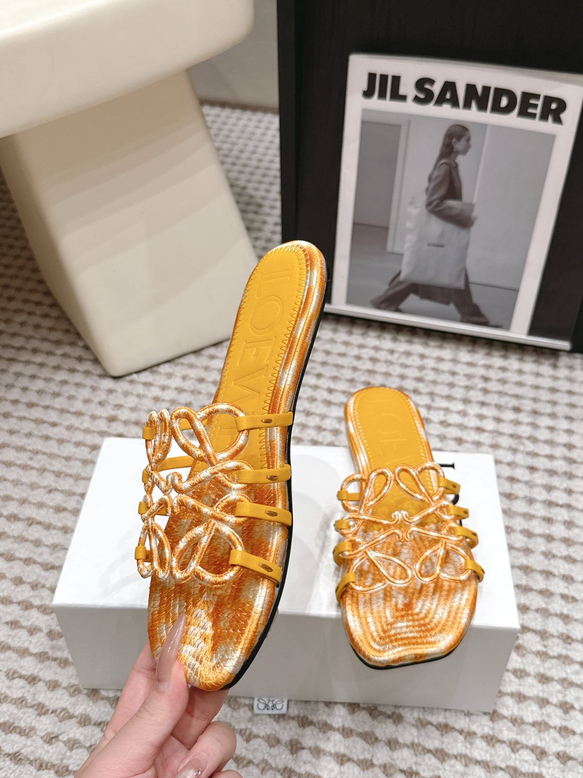 Loe 26 Openwork Woven Sandals Yellow in Leather 813536
