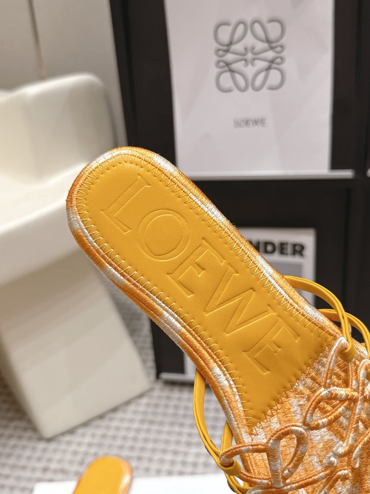 Loe 26 Openwork Woven Sandals Yellow in Leather 813536
