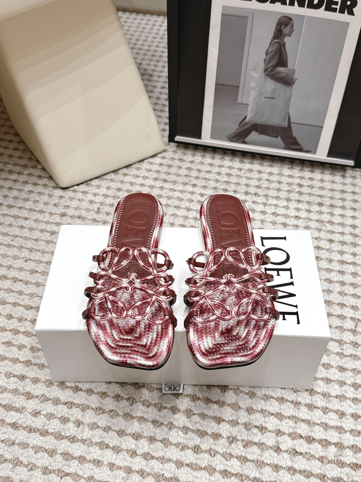 Loe 26 Openwork Woven Sandals Burgundy in Leather 813537