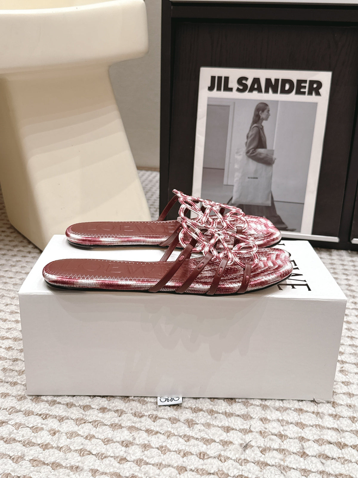 Loe 26 Openwork Woven Sandals Burgundy in Leather 813537