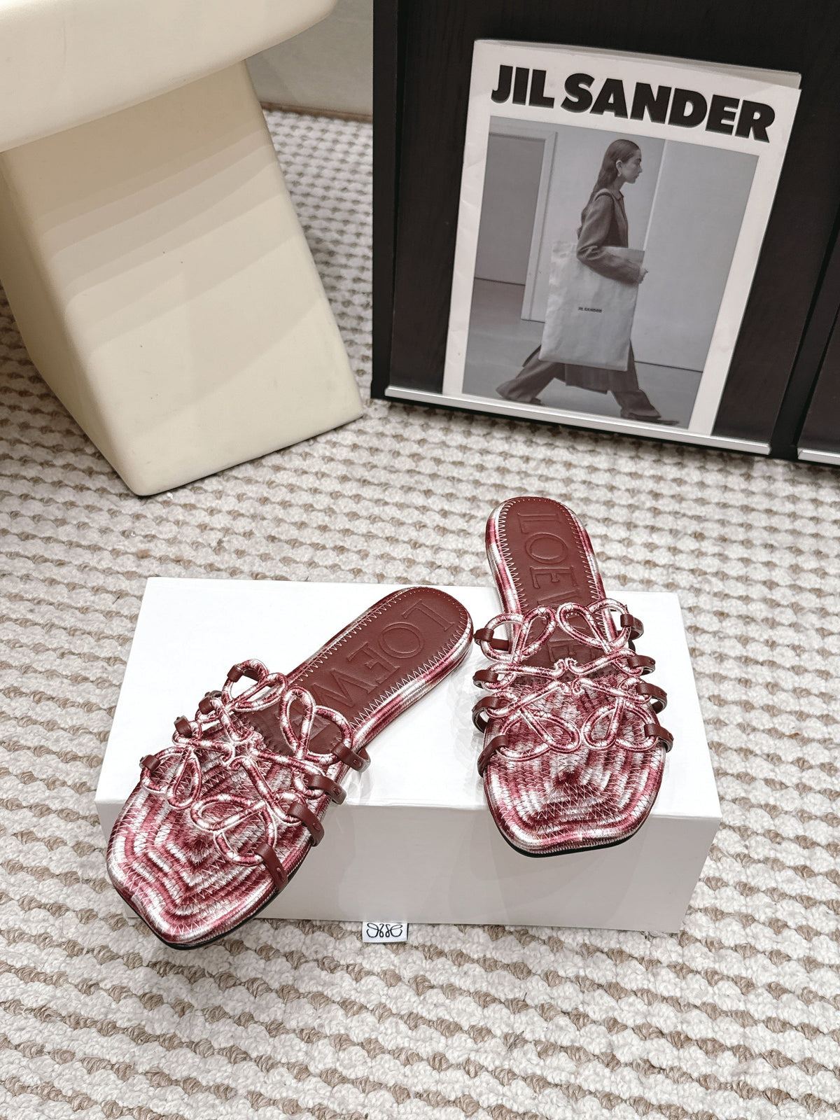 Loe 26 Openwork Woven Sandals Burgundy in Leather 813537