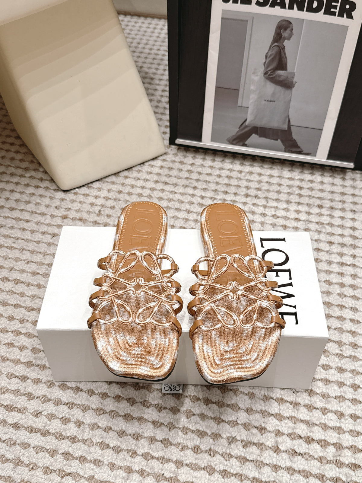 Loe 26 Openwork Woven Sandals Light Brown in Leather 813538