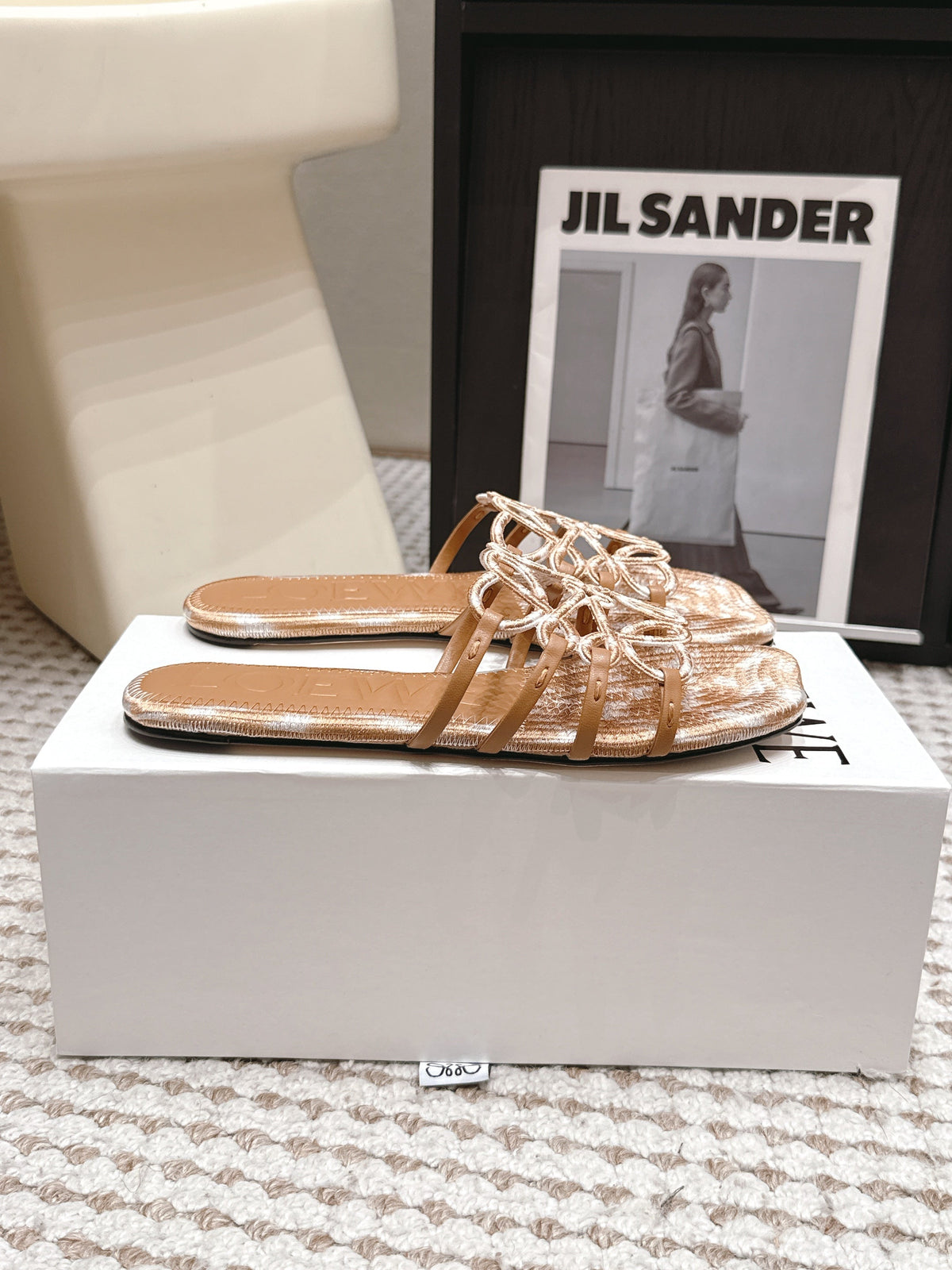 Loe 26 Openwork Woven Sandals Light Brown in Leather 813538