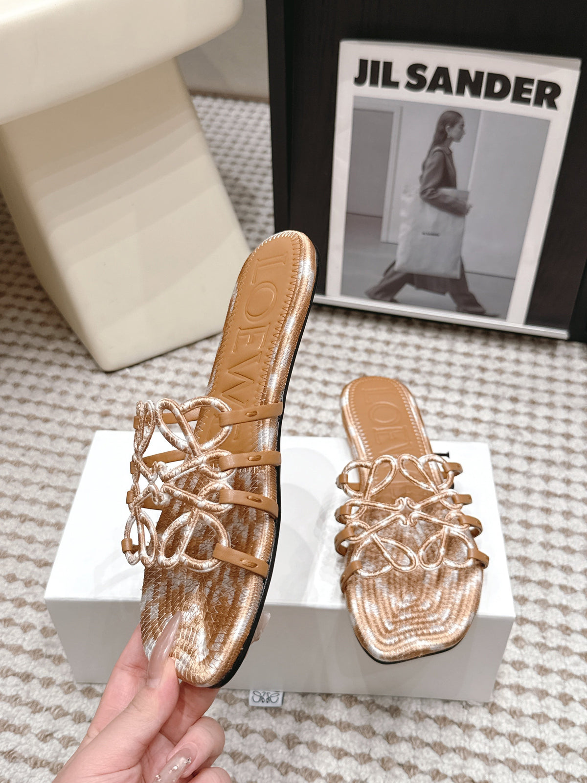 Loe 26 Openwork Woven Sandals Light Brown in Leather 813538