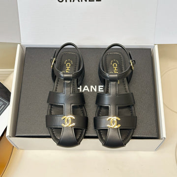 CC 26 T-strap Openwork Roman Sandals Black in Cowhide 815985