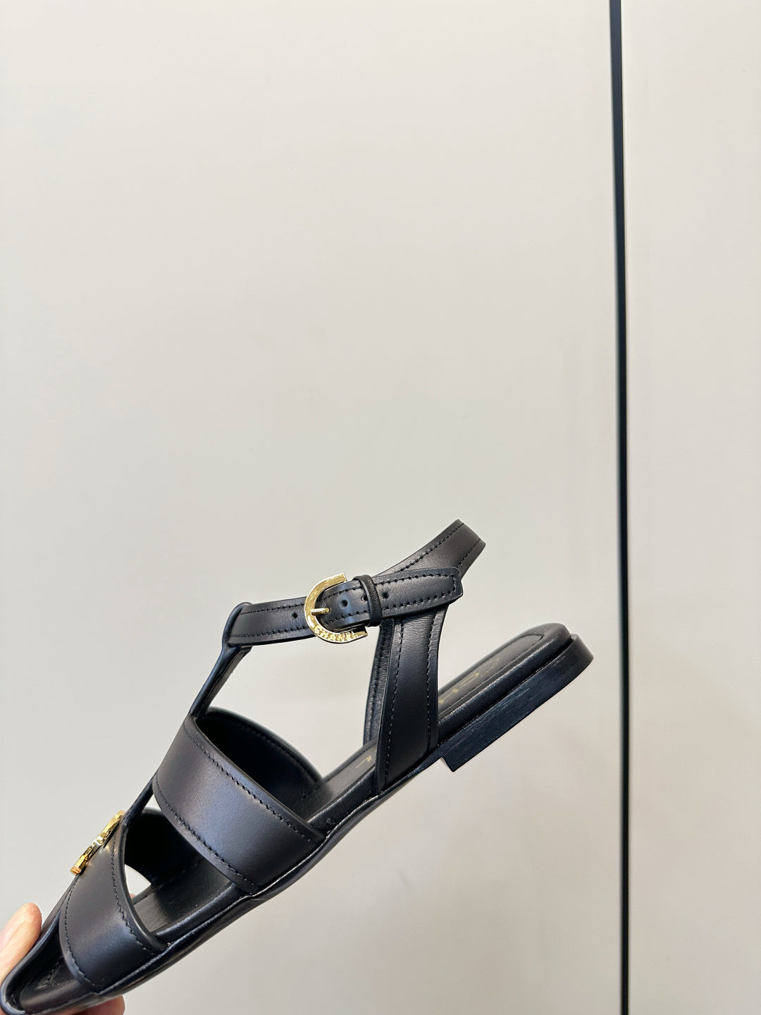CC 26 T-strap Openwork Roman Sandals Black in Cowhide 815985