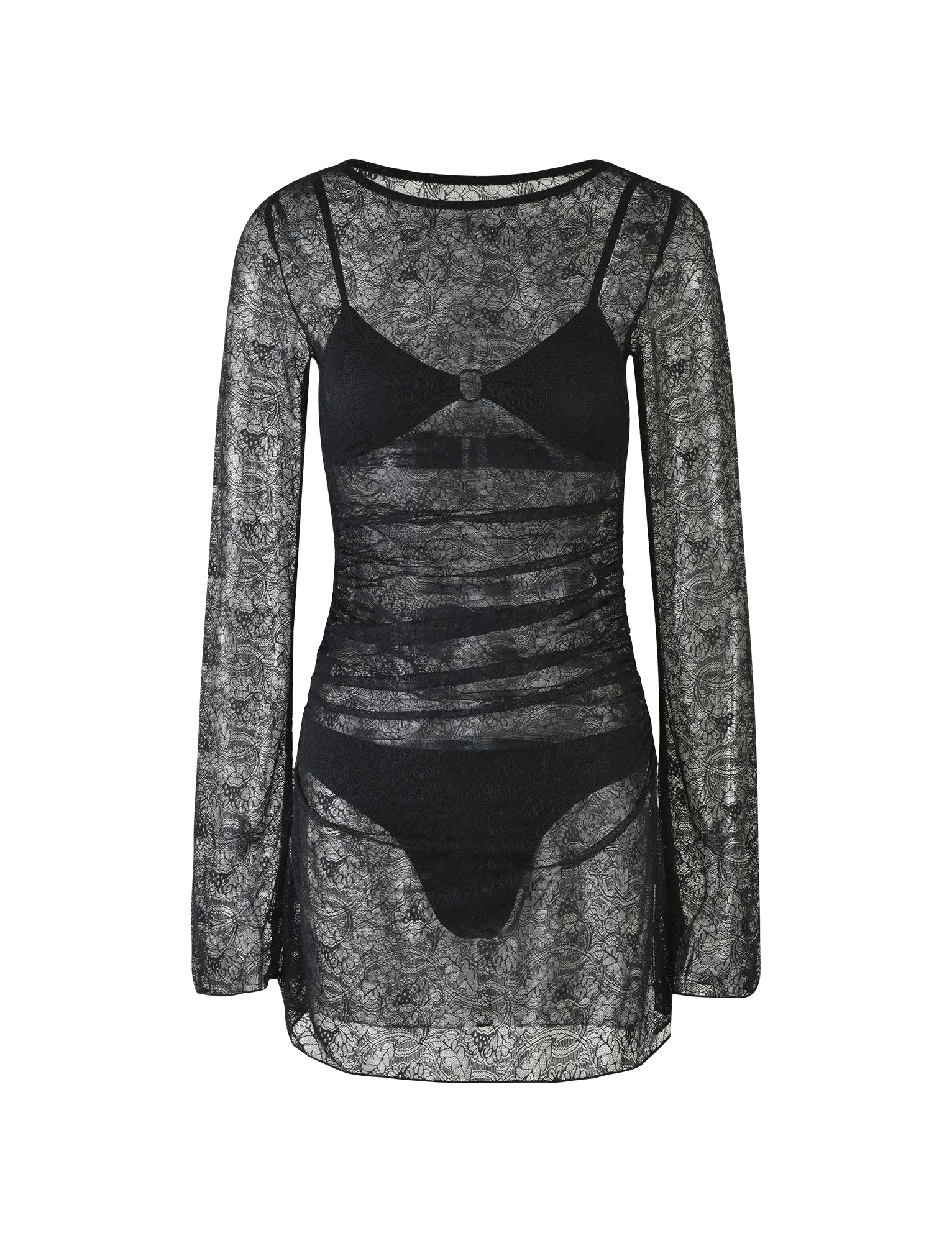 ALAYNA THREE PIECE MINI DRESS - BLACK : BLACK LACE