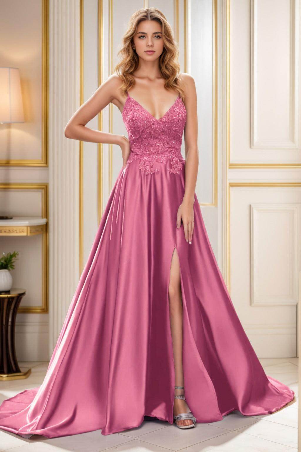 A-Line Court Train Satin Prom Dress CS0460