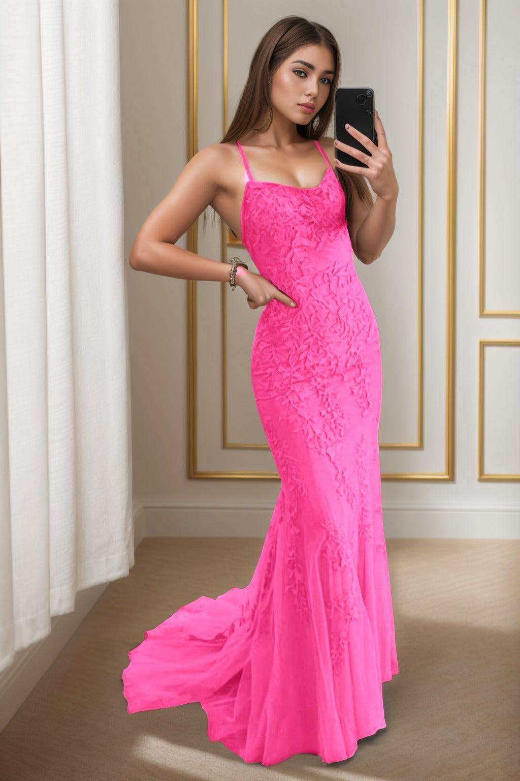 Trumpet-Mermaid Sweep-Brush Train Tulle Prom Dress CS0398