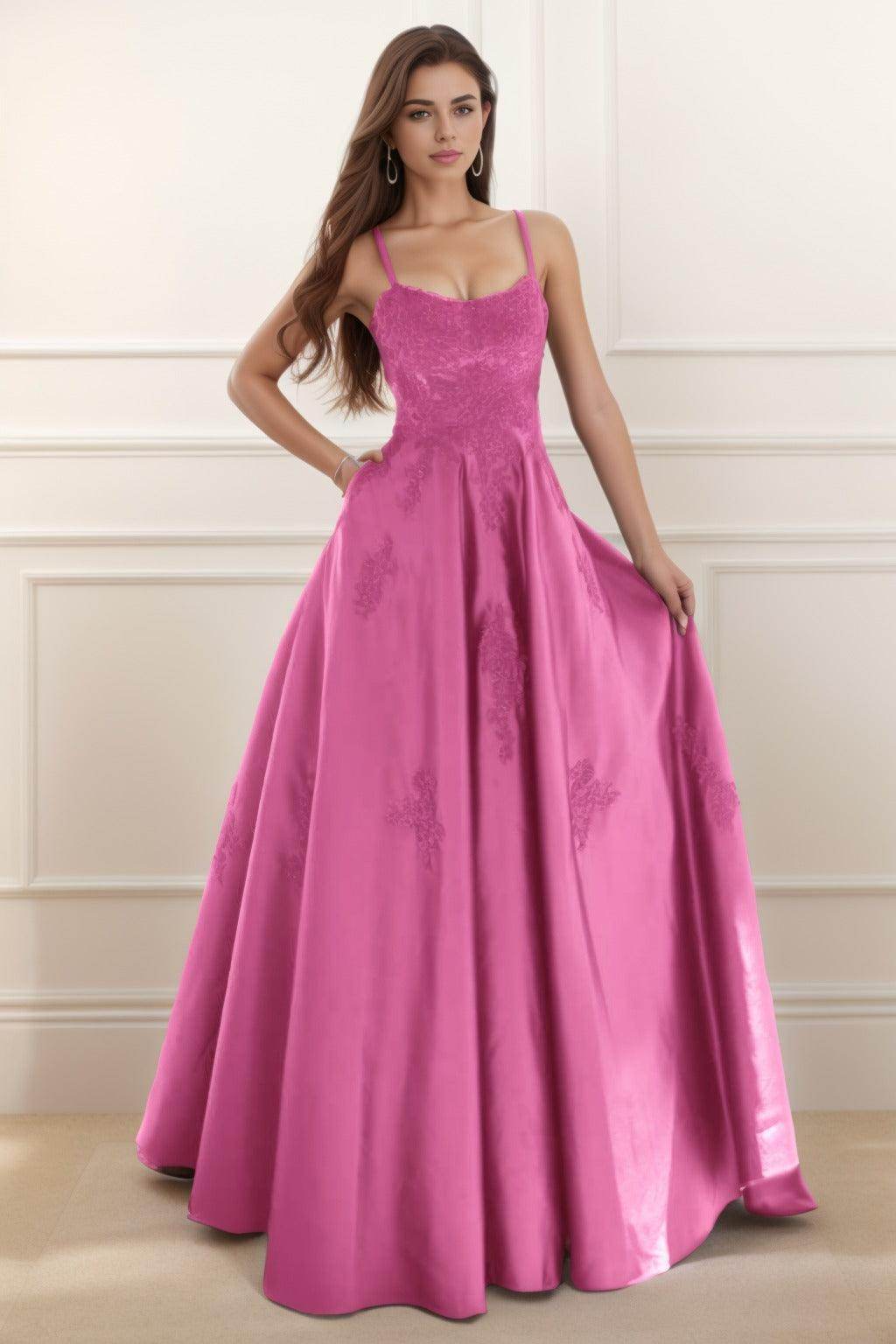 A-Line Floor Length Satin Prom Dress CS0458