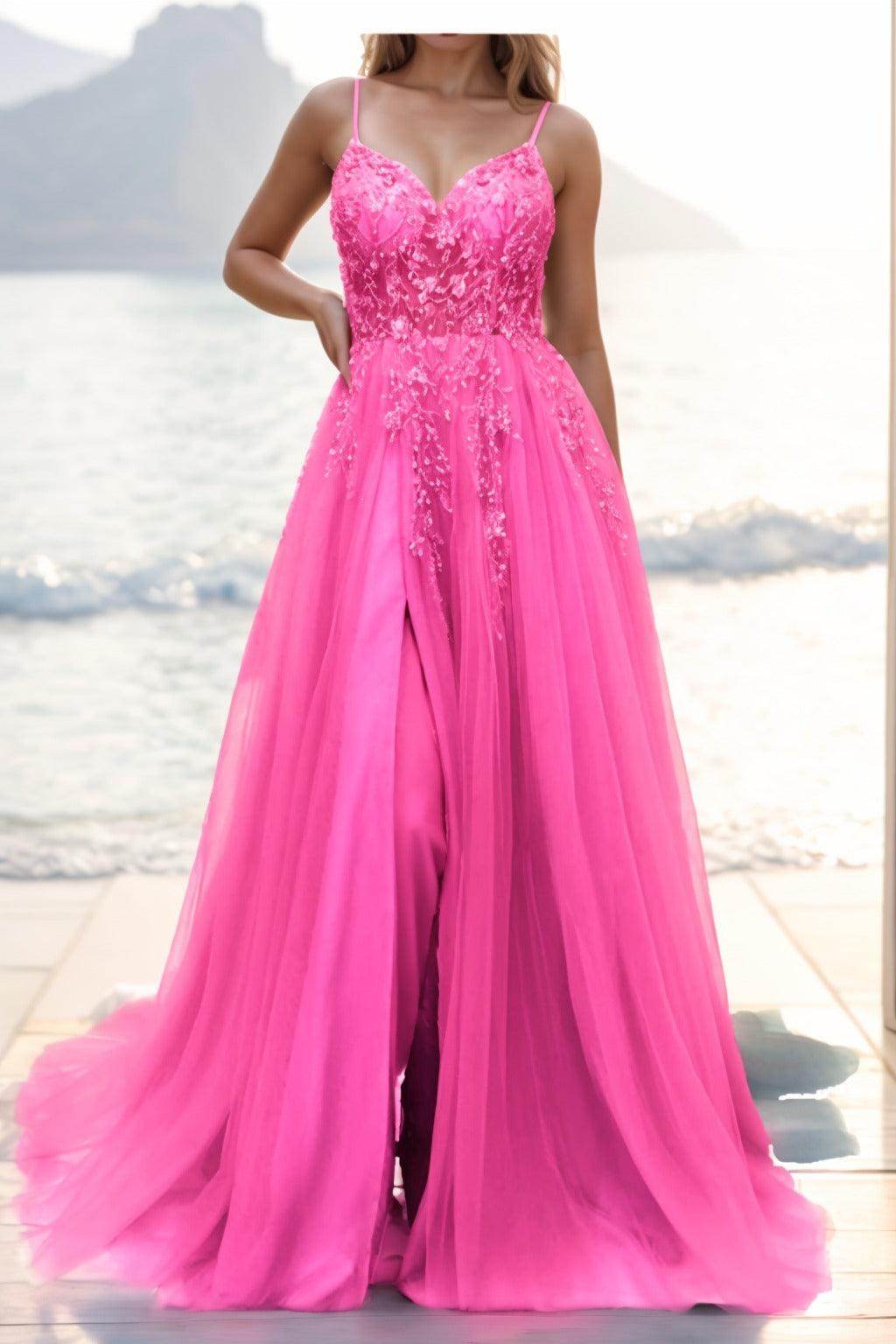 A-line Sweep-Brush Train Tulle Prom Dress CS0402