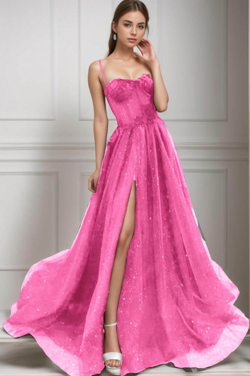 A-Line Sweep-Brush Train Tulle Prom Dress CS0439