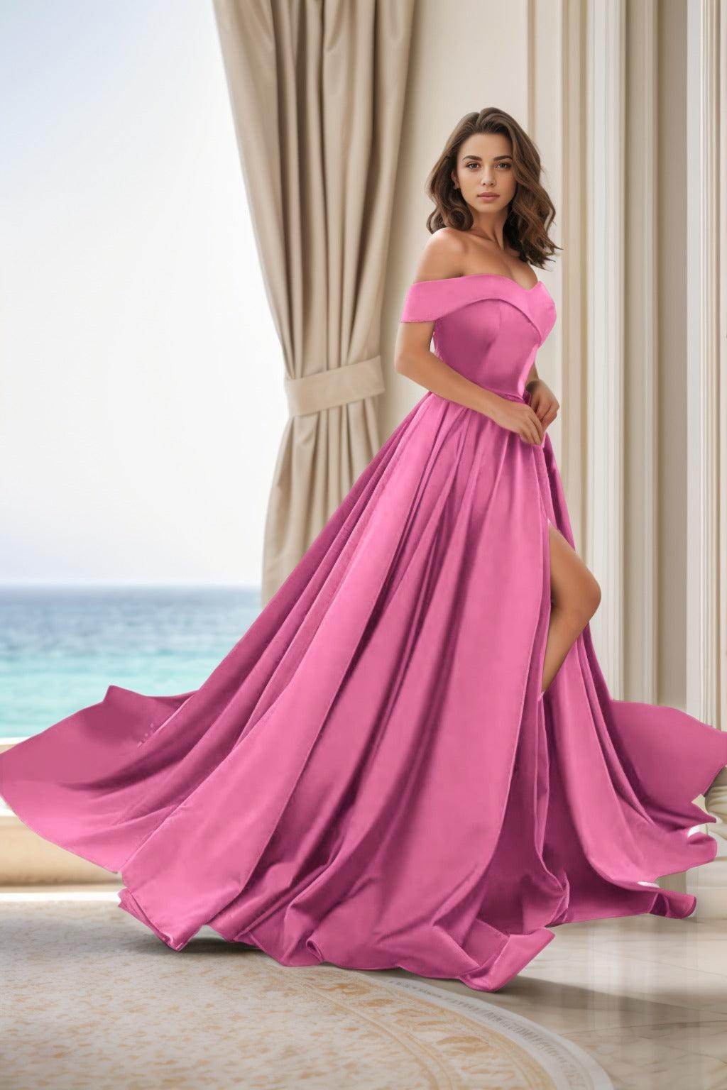 A-Line Court Train Satin Prom Dress CS0405