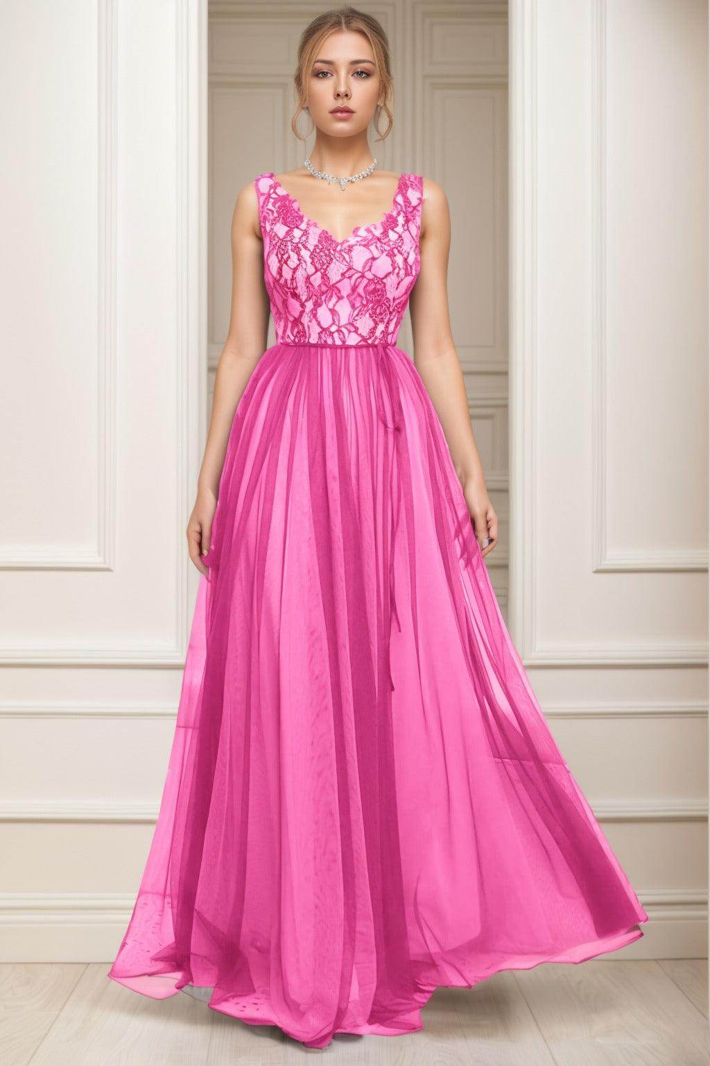 A-Line Sweep-Brush Train Tulle Prom Dress CS0466