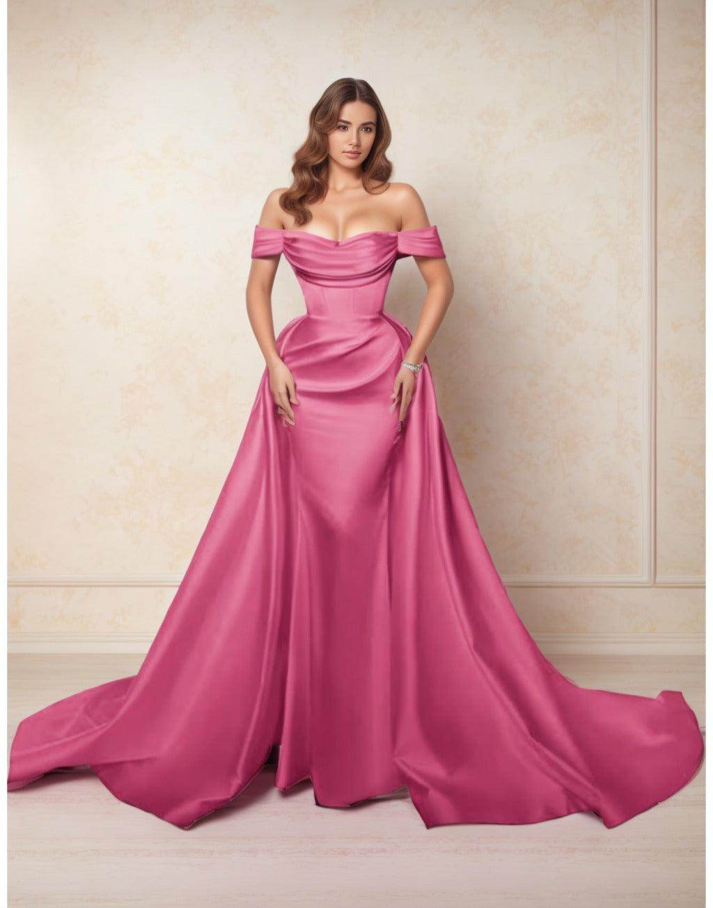 A-Line Chapel Train Satin Prom Dress CS0416