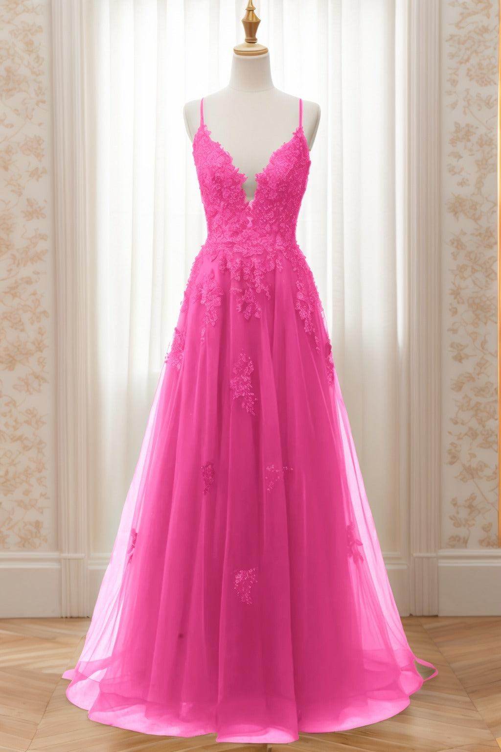 A-Line Sweep-Brush Train Tulle Prom Dress CS0463