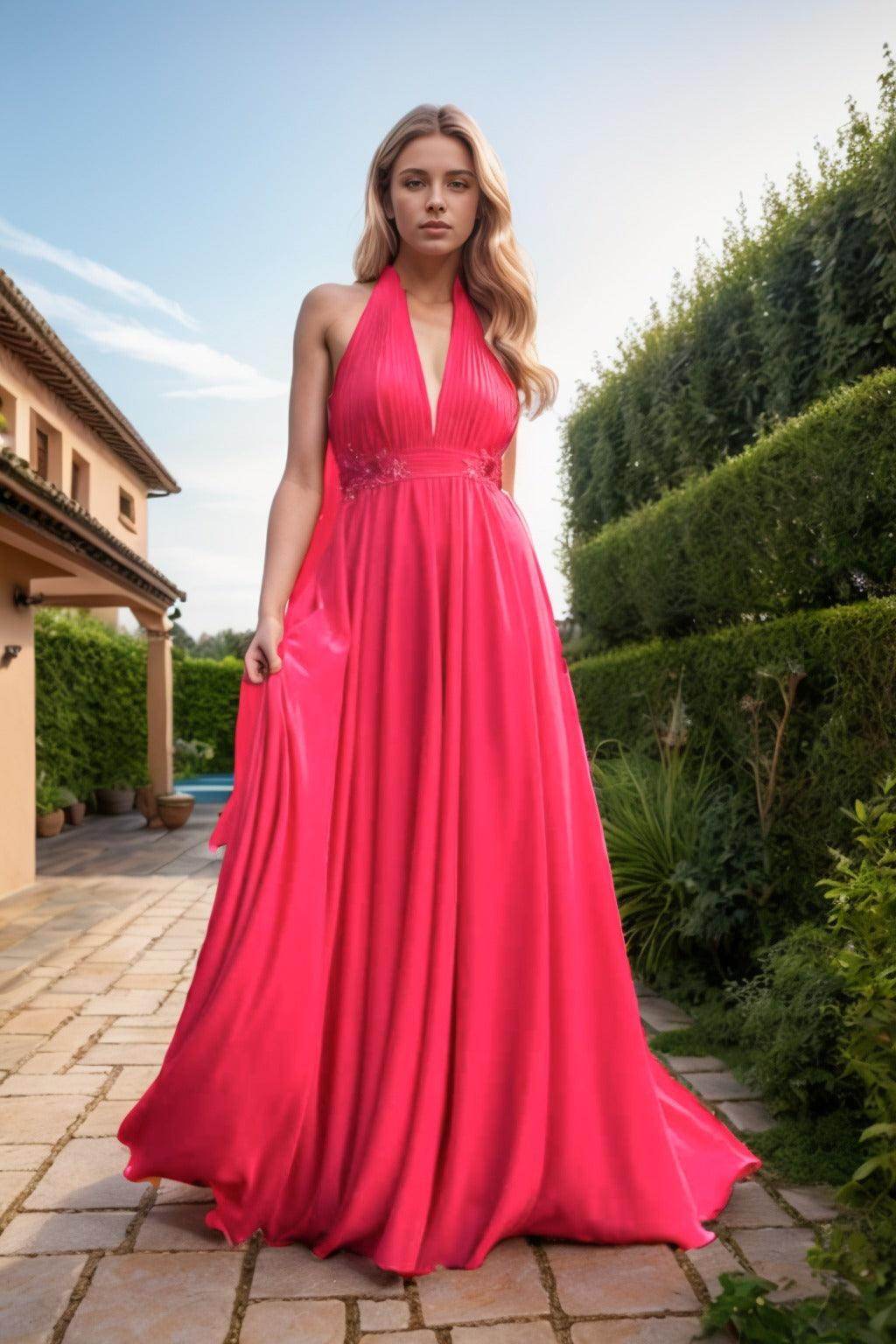 A-Line Sweep-Brush Train Chiffon Prom Dress CS0457