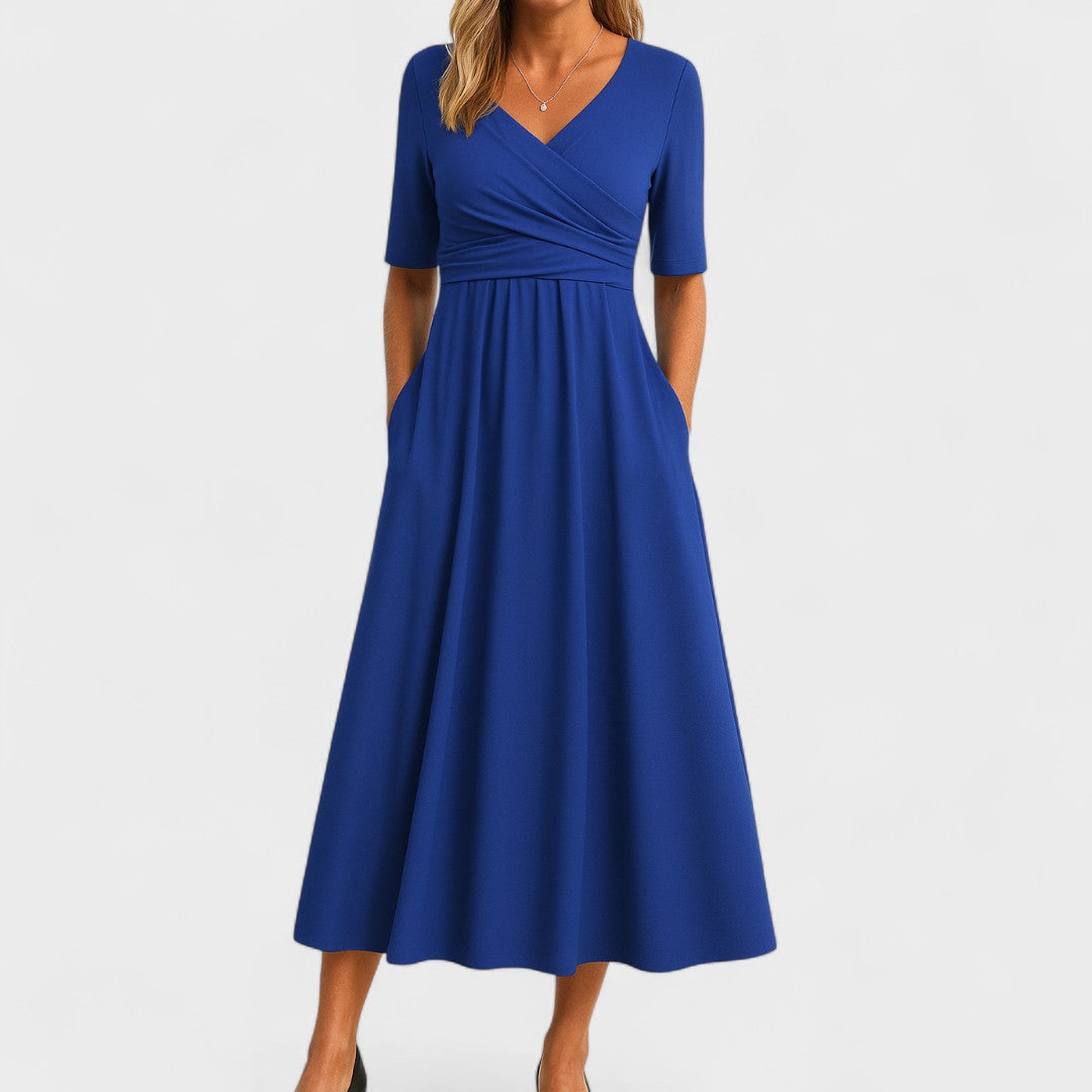 A-Line Tailored Waist Crepe Midi Dress