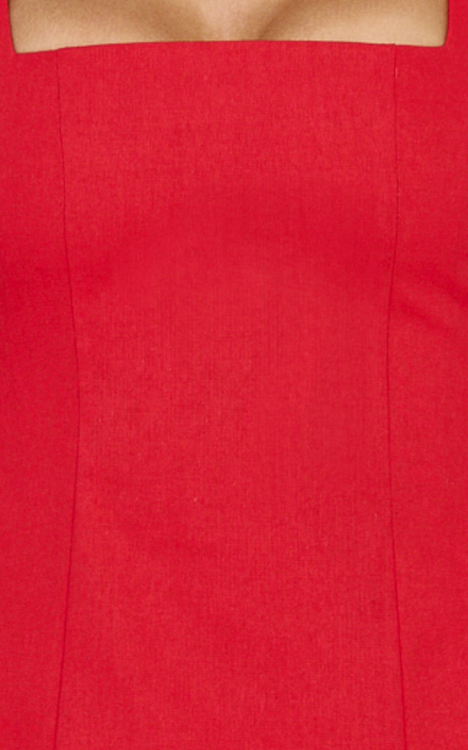 Adiana Mini Dress - Linen Square Neck Shirred Back A Line Dress in Red