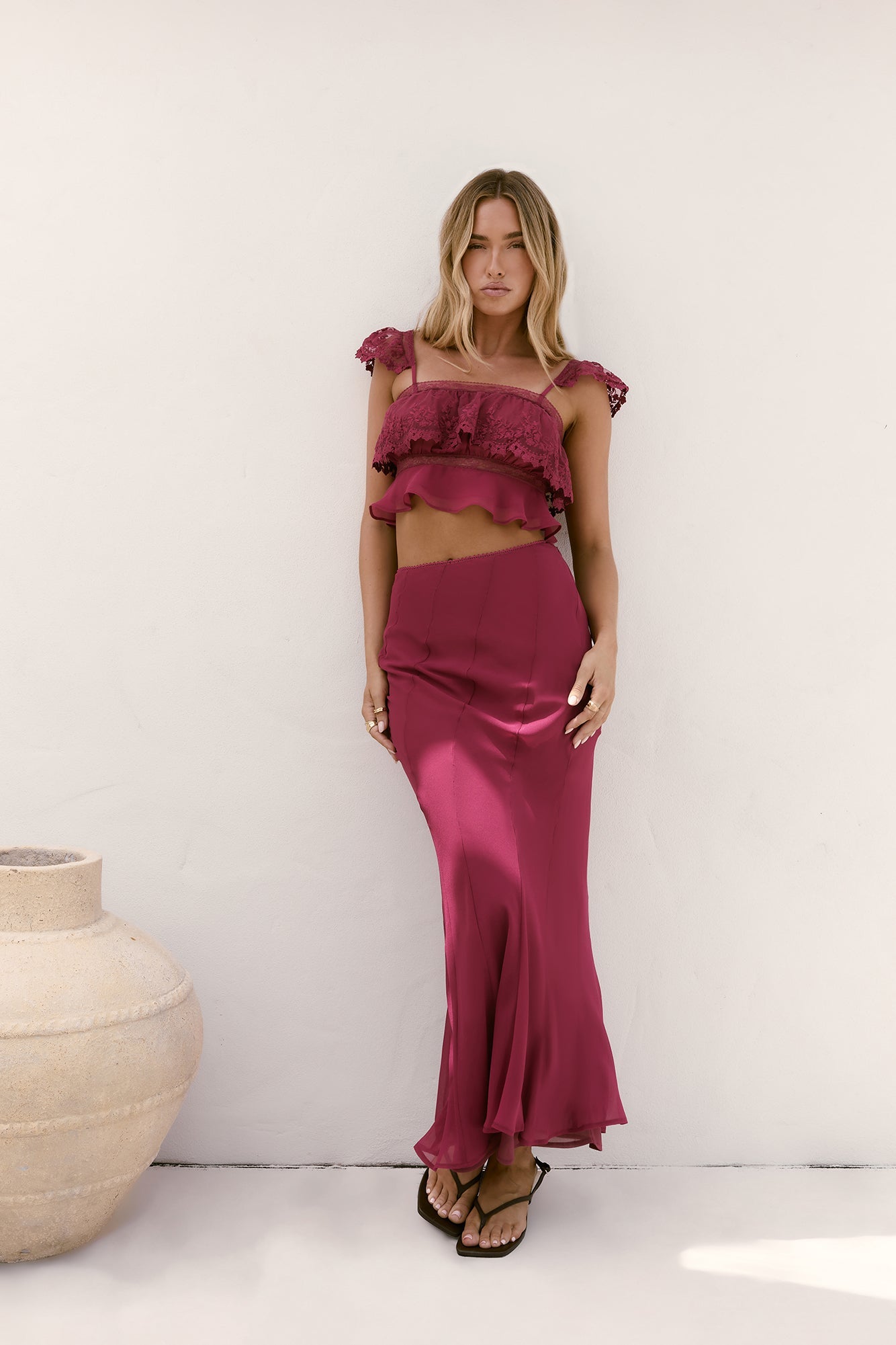 Sweet Silhouette Lace Crop Top Berry
