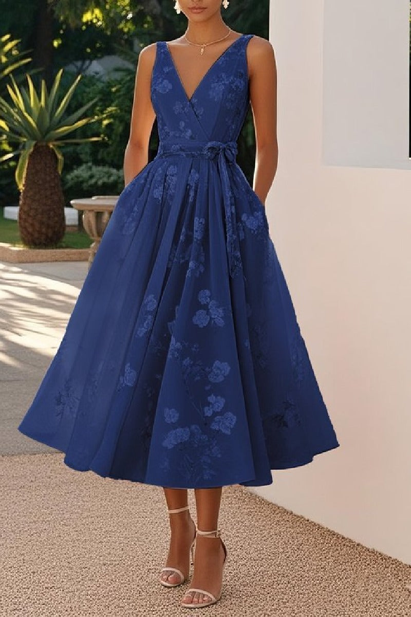 A-Line Tea Length Wedding Guest Dress 936977177647