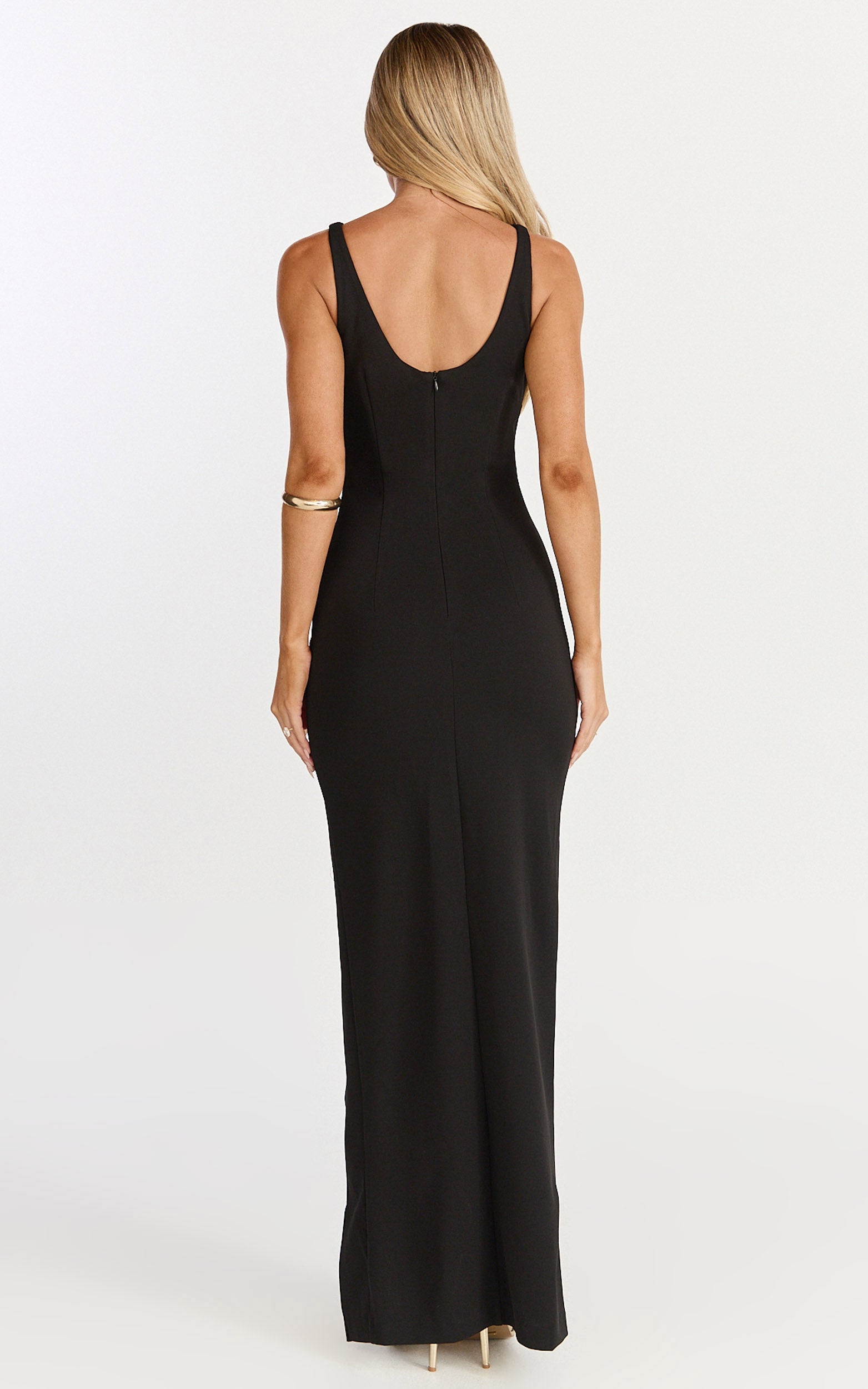 Indi Maxi Dress - Boat Neck Bodycon Dress in Black