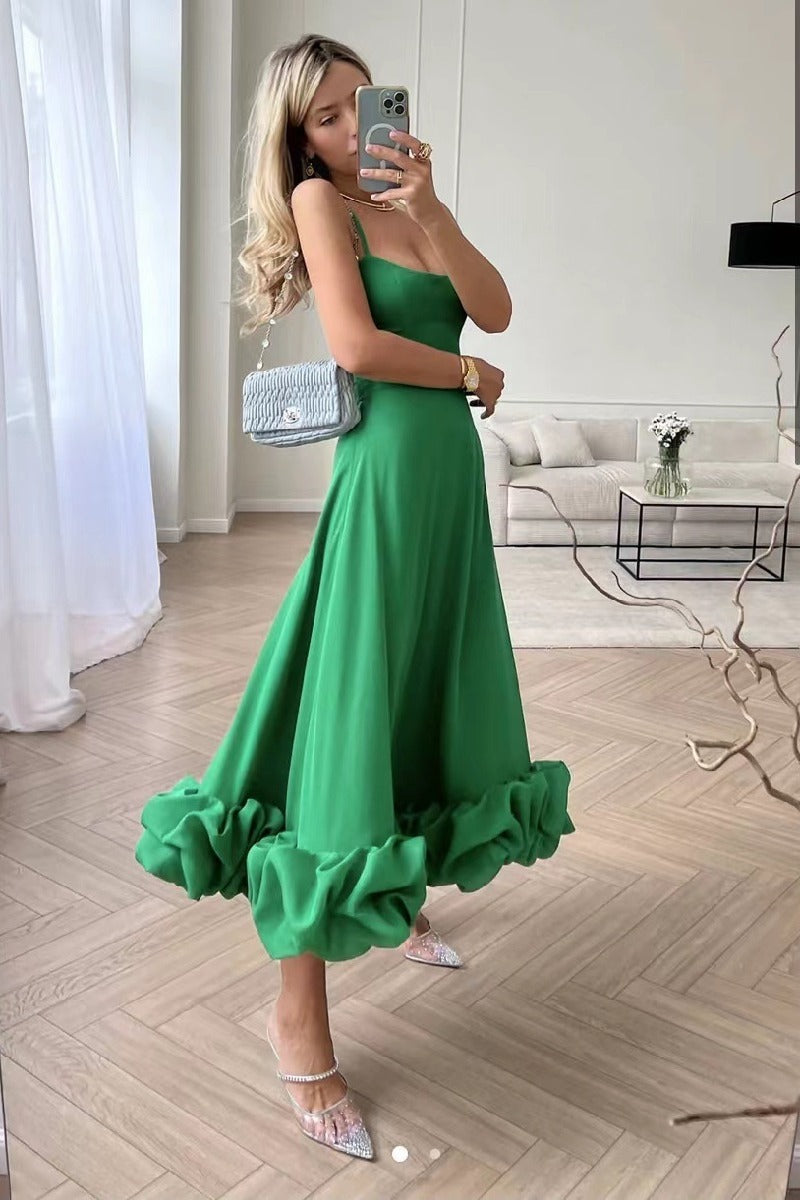 A-Line Tea Length Chiffon Wedding Guest Dress 714081841047