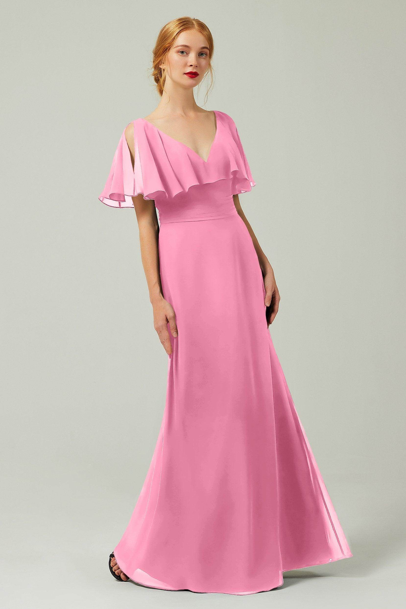 Sheath-Column Floor Length Chiffon Bridesmaid Dress Formal Dresses CB0341