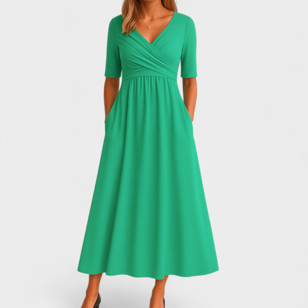 A-Line Tailored Waist Crepe Midi Dress