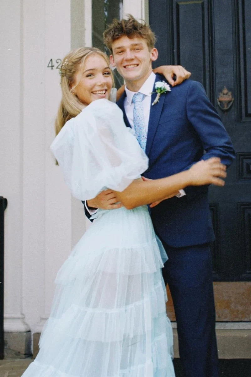 A Line Tow-Piece Tulle Prom Dress with Slit