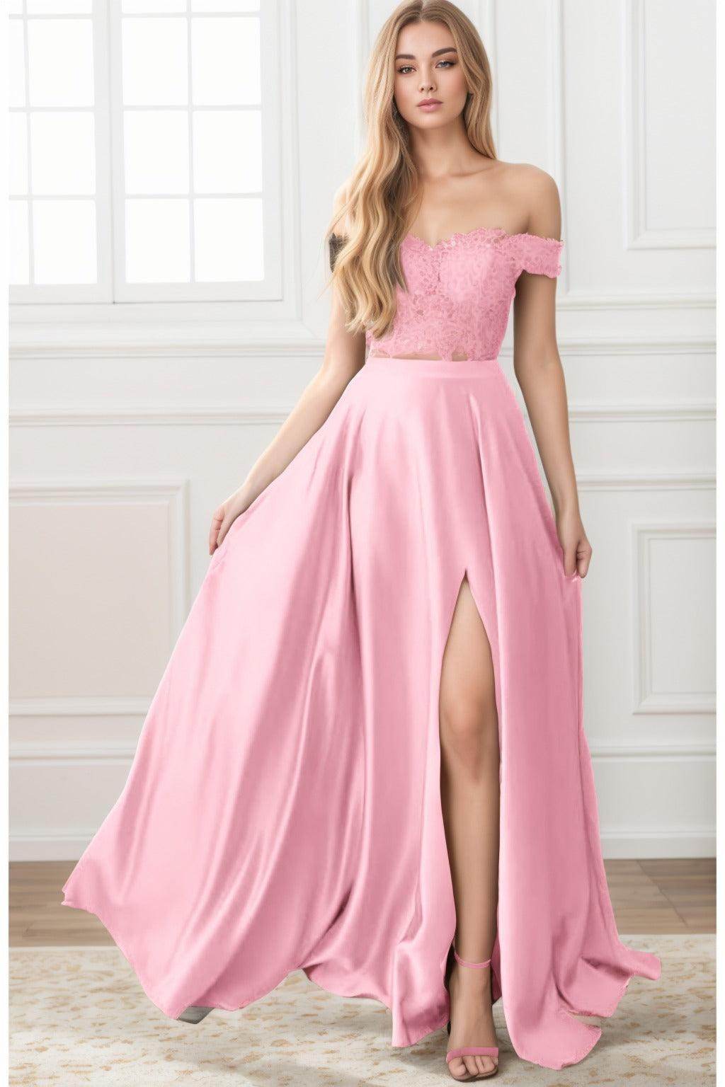 A-Line Sweep-Brush Train Elastic Satin Prom Dress CS0414