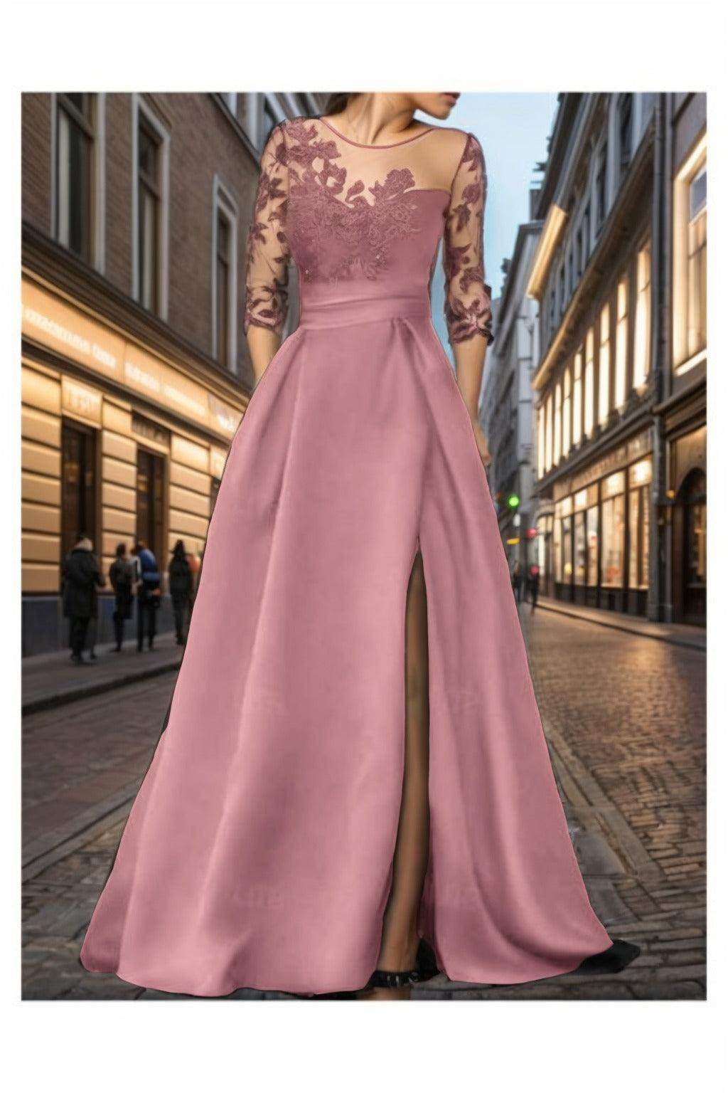 A-Line Sweep-Brush Train Satin Prom Dress CS0456