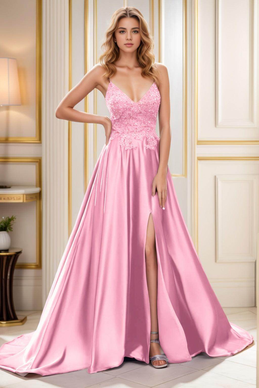 A-Line Court Train Satin Prom Dress CS0460