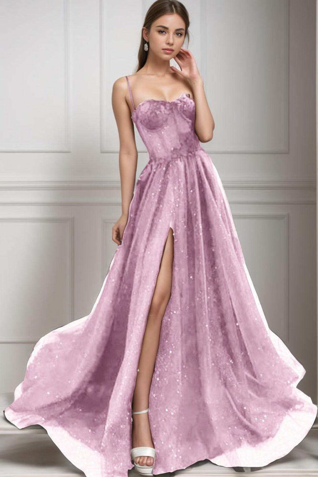 A-Line Sweep-Brush Train Tulle Prom Dress CS0439