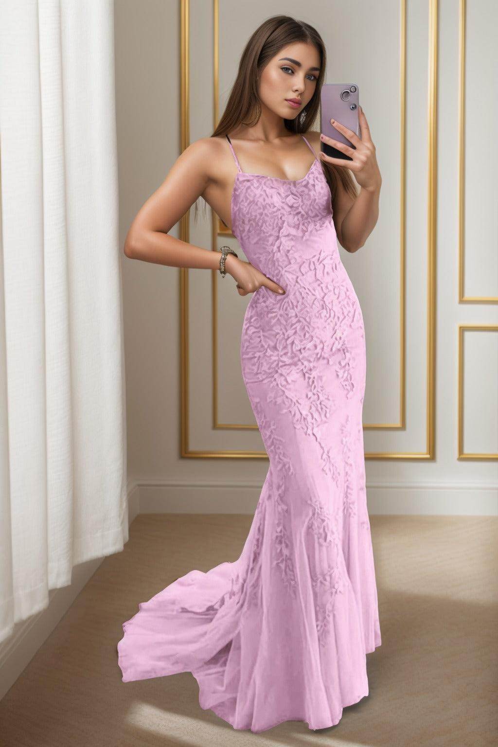 Trumpet-Mermaid Sweep-Brush Train Tulle Prom Dress CS0398