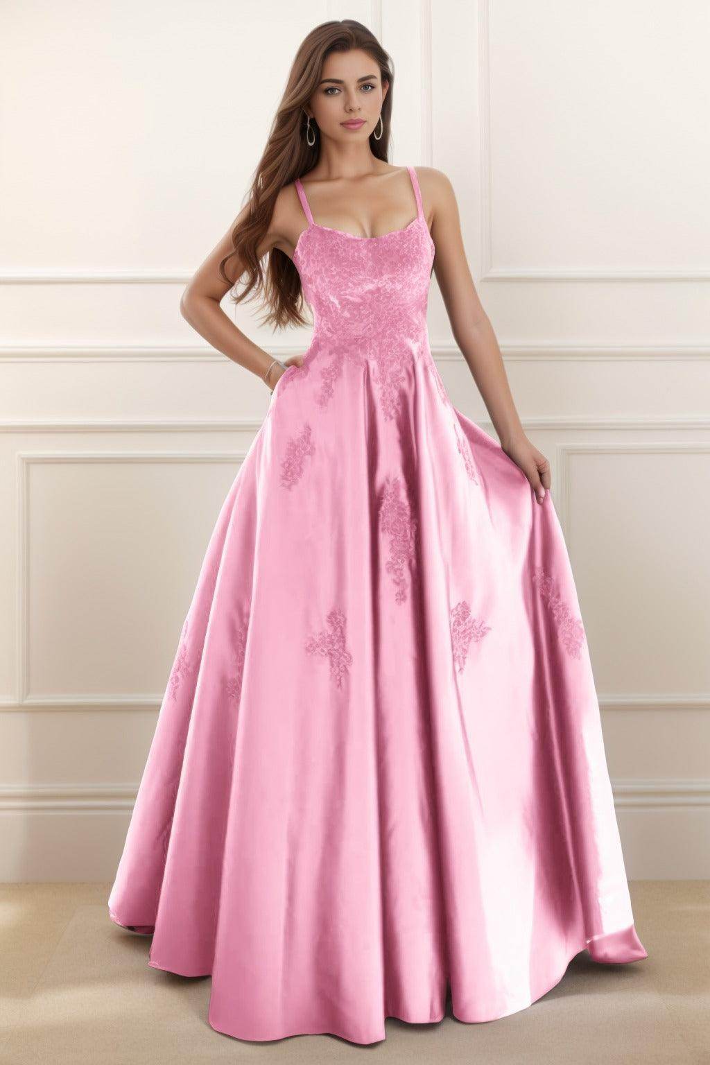 A-Line Floor Length Satin Prom Dress CS0458