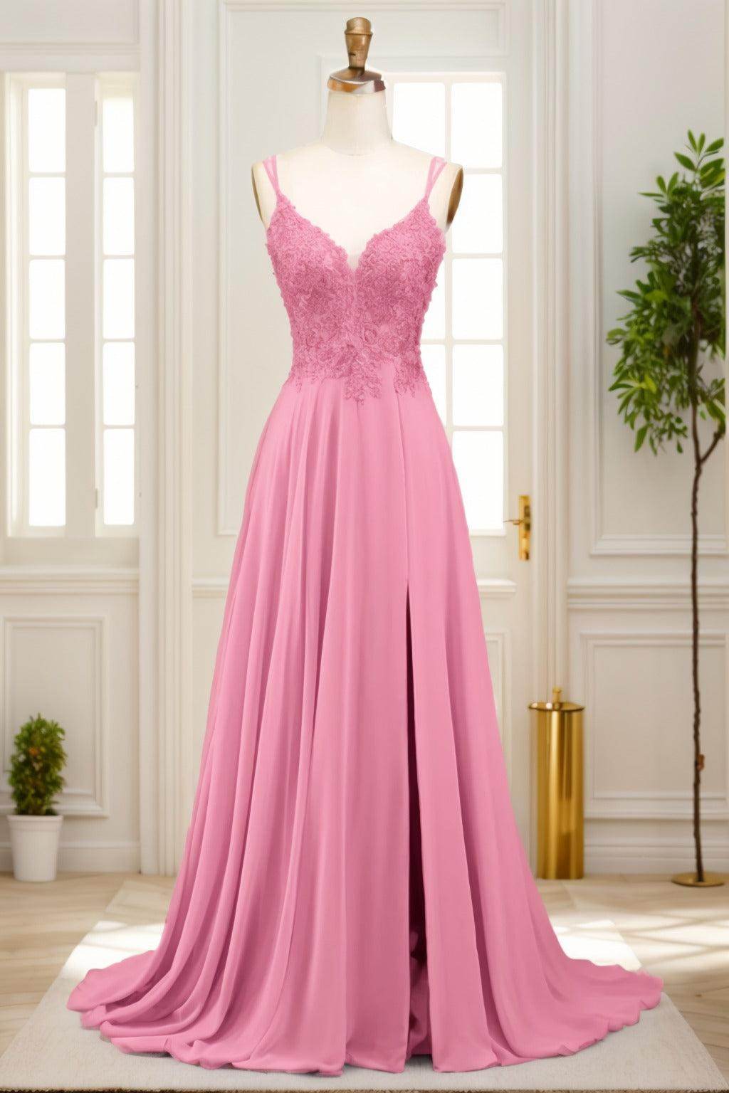 A-Line Sweep-Brush Train Chiffon Prom Dress CS0470