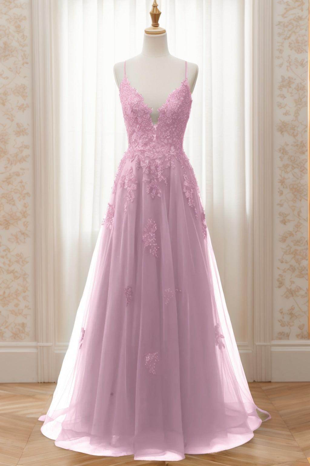 A-Line Sweep-Brush Train Tulle Prom Dress CS0463