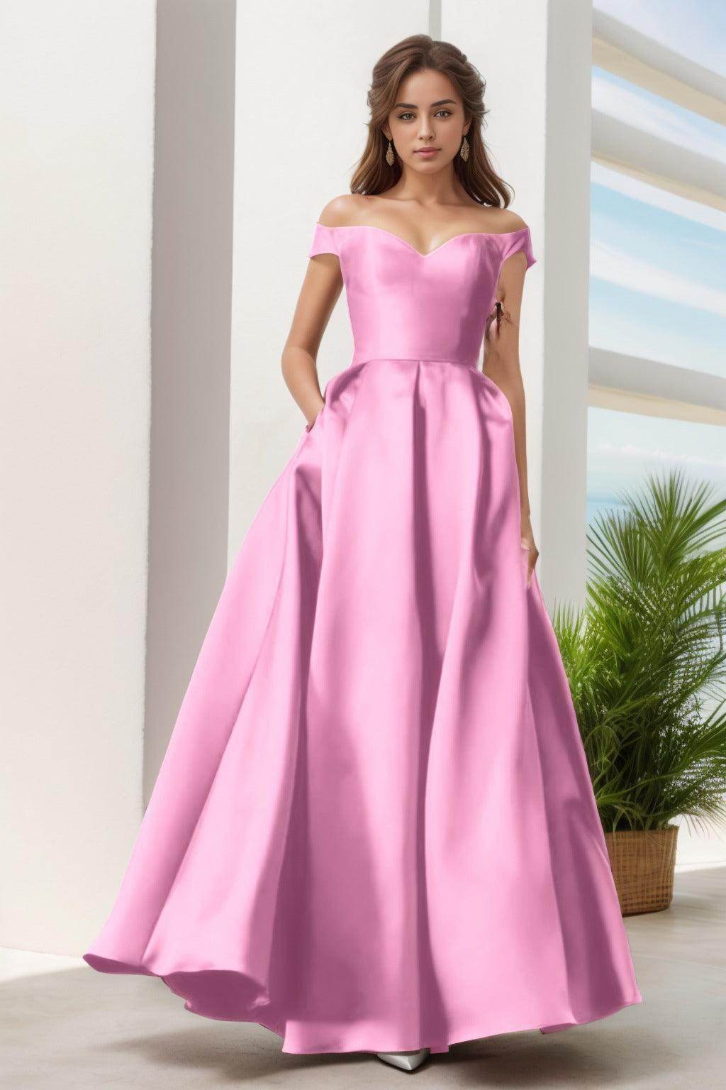 A-Line Floor Length Satin Prom Dress CS0408